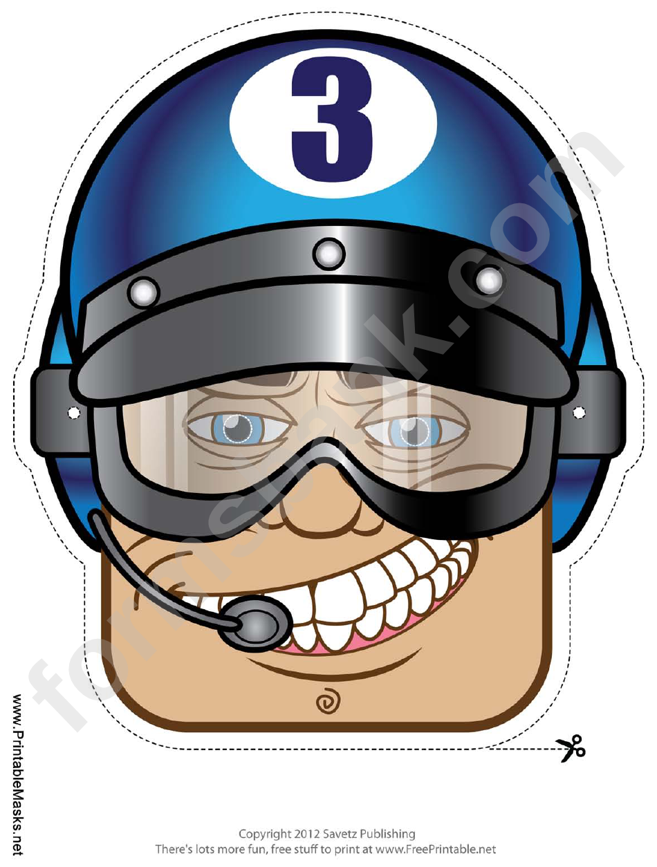 Racecar Driver Male Goggles Mask Template