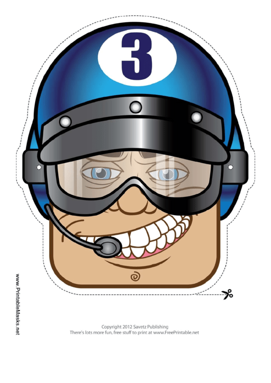 Racecar Driver Male Goggles Mask Template Printable pdf