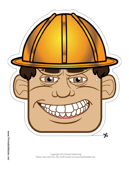 Construction Worker Male Mask Template Printable pdf