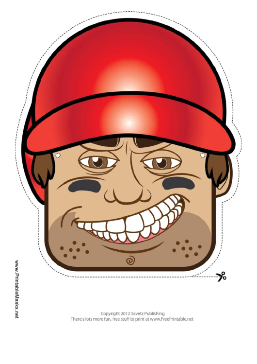 Baseball Male Mask Template Printable pdf