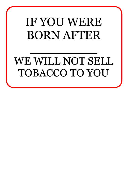 Tobacco Minimum Age Sign Printable pdf