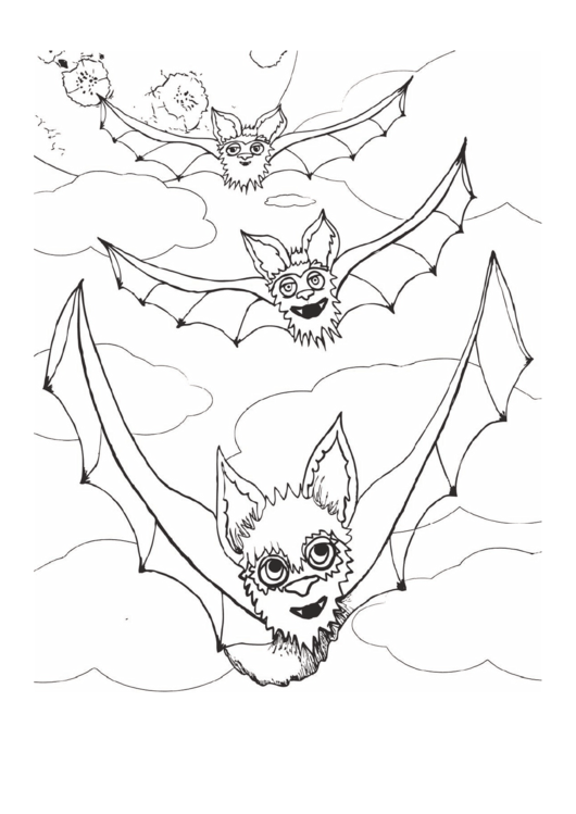 Three Flying Bats Coloring Page Printable pdf