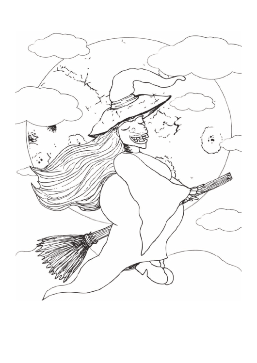 Witch Flying Coloring Page Printable pdf