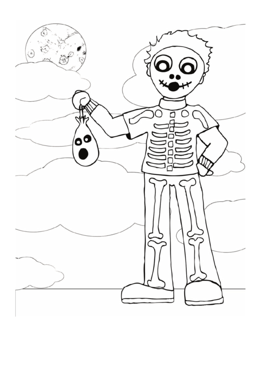 Boy Skeleton Coloring Page Printable pdf