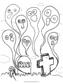 Ghosts Graveyard Coloring Page