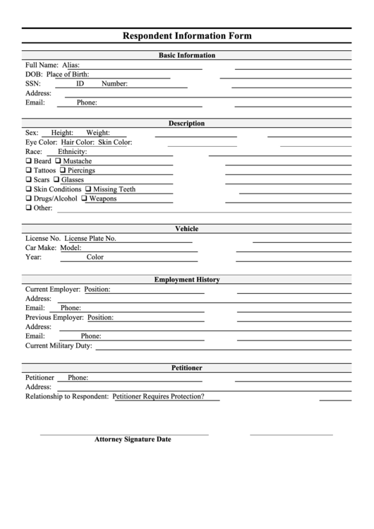 Respondent Information Form Printable pdf