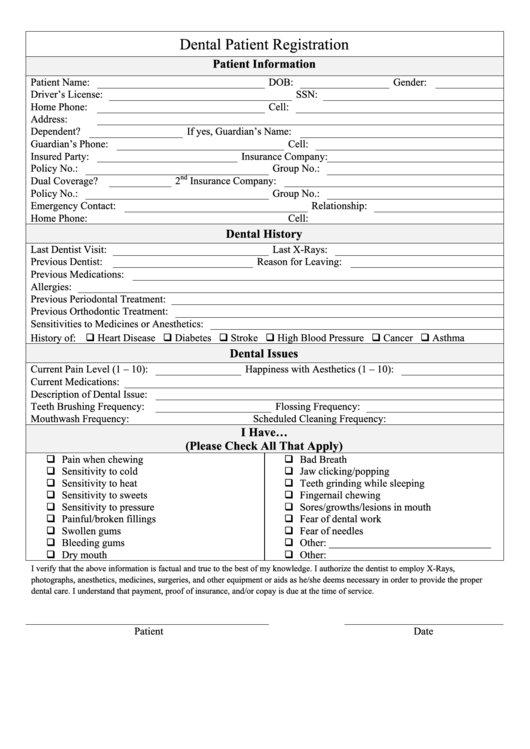 Dental Patient Registration printable pdf download