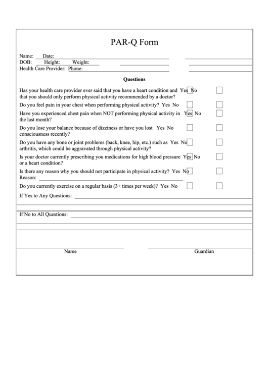 Par-Q Patient Form Printable pdf