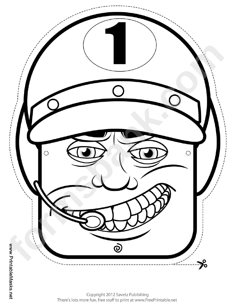 Racecar Driver Male Mask Outline Template