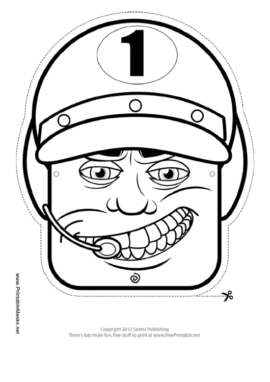 Racecar Driver Male Mask Outline Template Printable pdf