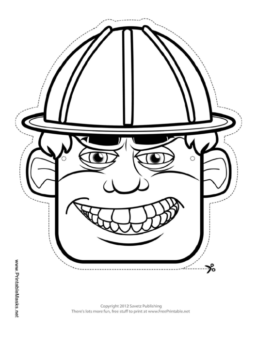 Construction Worker Male Mask Outline Template Printable pdf