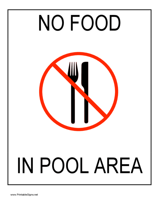 No Food In Pool Area Printable pdf