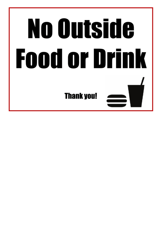 No Food Or Drink Sign Printable pdf