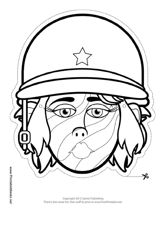 Soldier Female Mask Outline Template Printable pdf