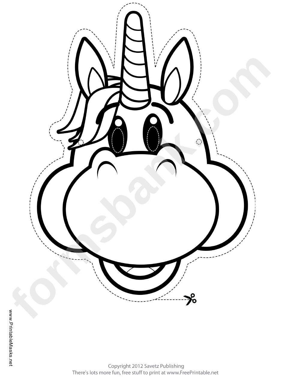 Happy Unicorn Outline Mask Template
