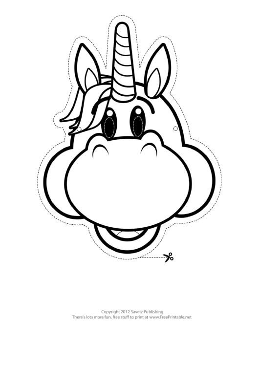 Happy Unicorn Outline Mask Template Printable pdf