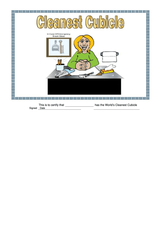 Cleanest Cubicle Certificate Printable pdf
