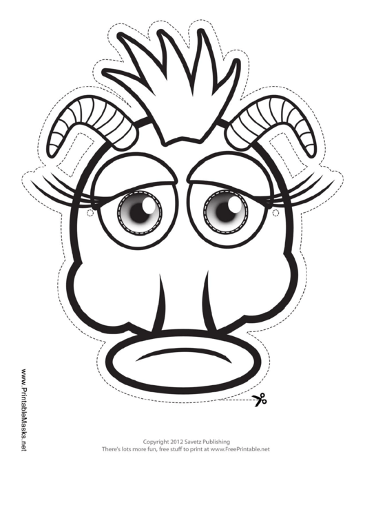 Monster Silly Horns Outline Mask Template Printable pdf
