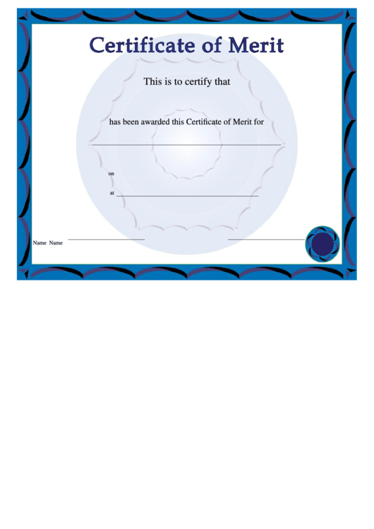 Certificate Of Merit Template (Blue) Printable pdf