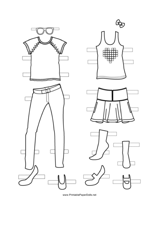Paper Doll Outfits With Bow To Color Printable pdf