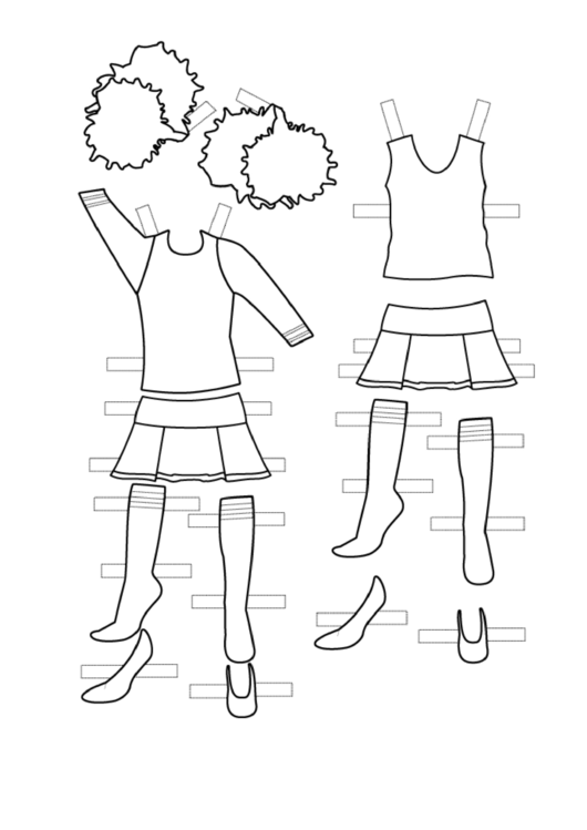 Cheerleader Paper Doll Uniforms To Color Printable pdf