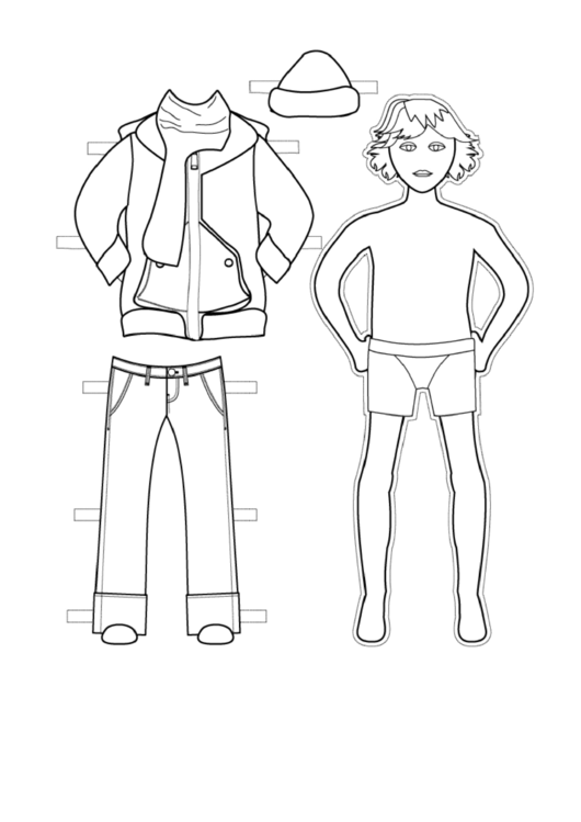 Boy Paper Doll With Winter Clothes To Color Printable pdf