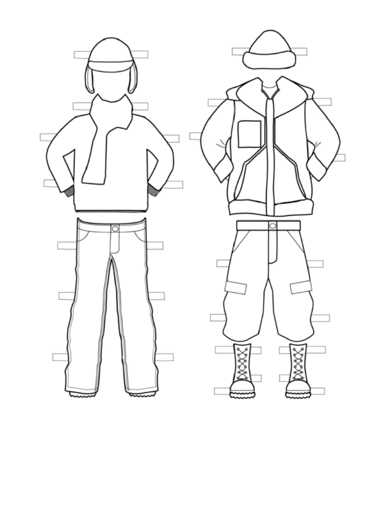 Boy Paper Doll Winter Outfits To Color Printable pdf
