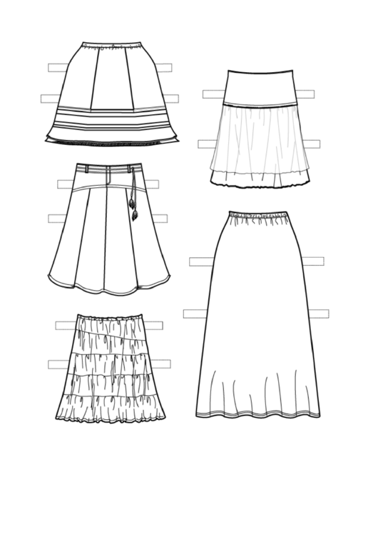 Paper Doll Long Skirts To Color Printable pdf