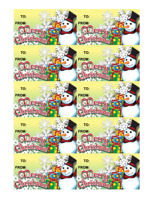Christmas Snowman Gift Tag Template Printable pdf