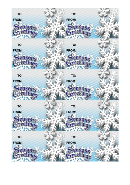 Seasons Greetings Gift Tag Template - Snowflakes Printable pdf