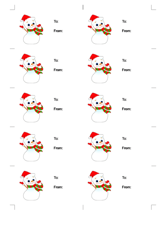 Snowman Gift Tag Template (White) Printable pdf