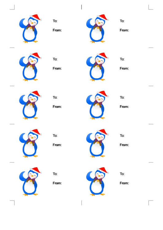 Penguin Gift Tag Template (White) Printable pdf