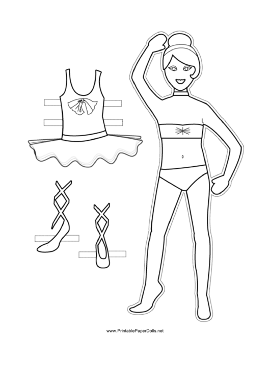 Ballerina Paper Doll With Bow To Color Printable pdf