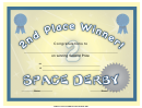 Space Derby 2nd Place Certificate