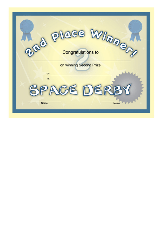 Space Derby 2nd Place Certificate Printable pdf