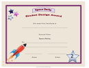 Space Derby Second Place Certificate