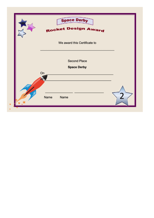 Space Derby Second Place Certificate Printable pdf