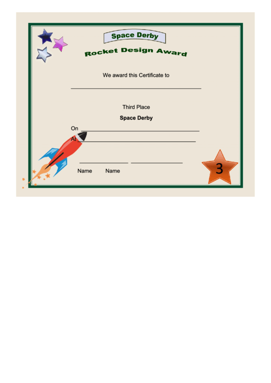 Space Derby Third Place Certificate Printable pdf