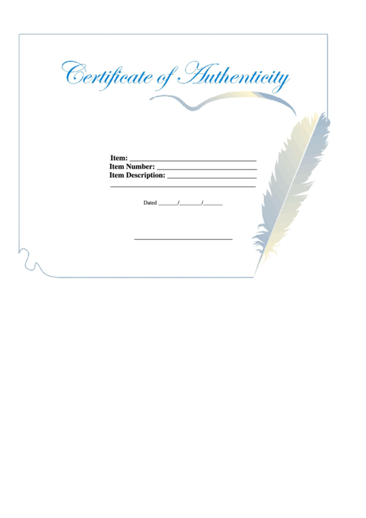 Certificate Of Authenticity Printable pdf