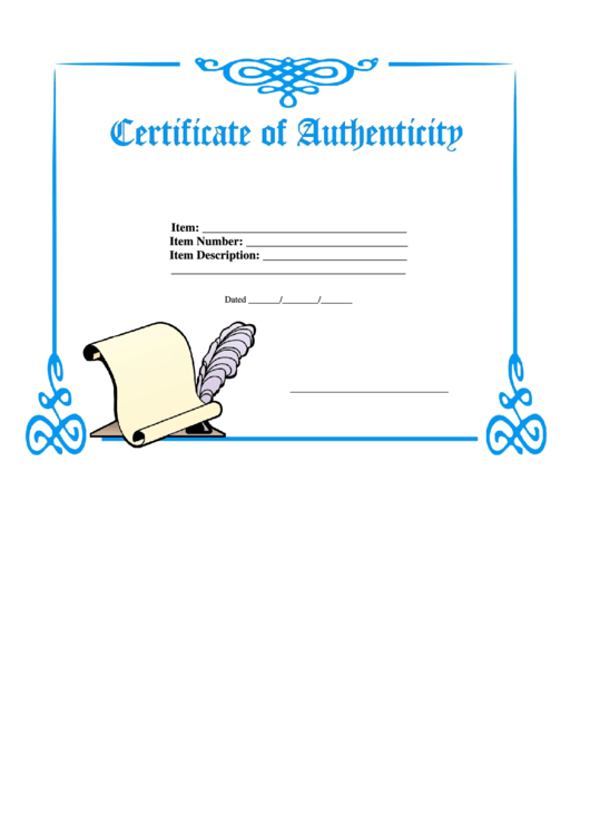 Certificate Of Authenticity Printable pdf