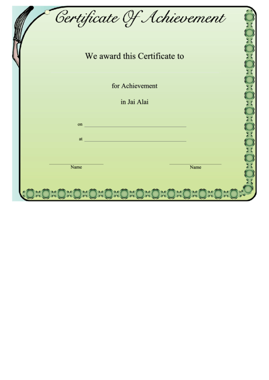 Jai Alai Achievement Printable pdf