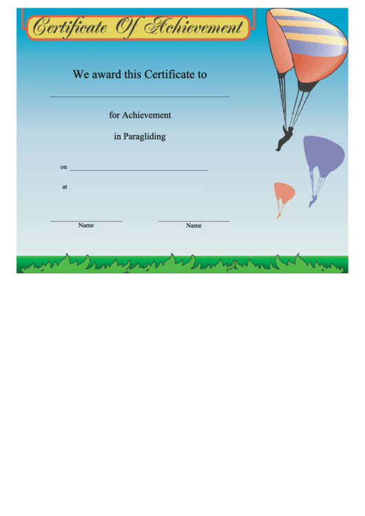 Paragliding Achievement Printable pdf