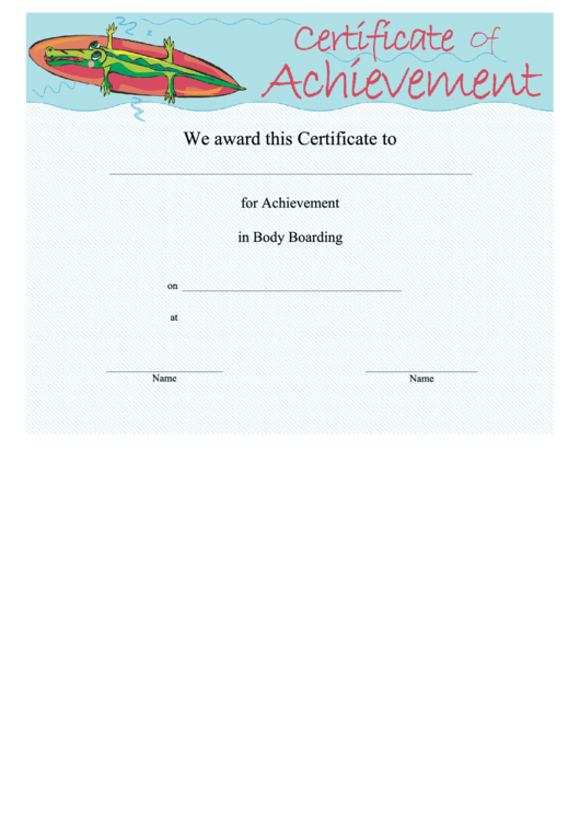 Body Boarding Achievement Printable pdf