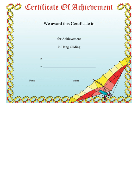 Hang Gliding Achievement Printable pdf