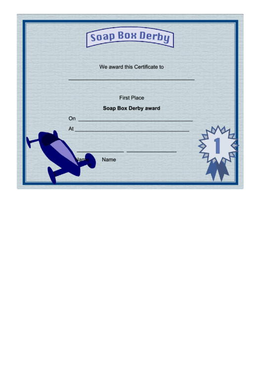Soap Box Derby First Place Certificate Printable pdf