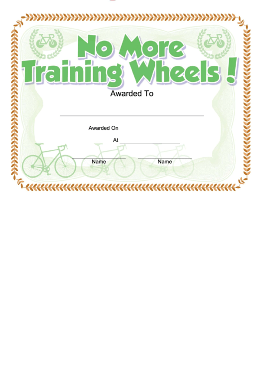 No Training Wheels Bicycle Certificate Printable pdf
