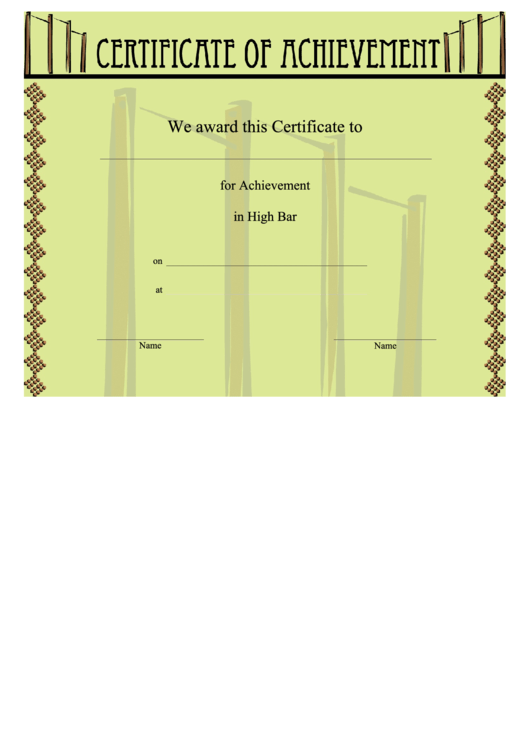 Gymnastics High Bar Achievement Printable pdf