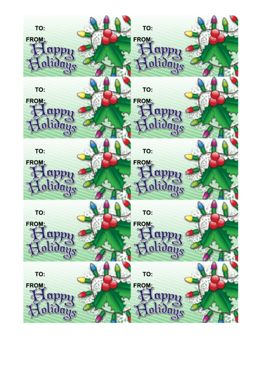 Happy Holidays Gift Tag Template - Holly Printable pdf