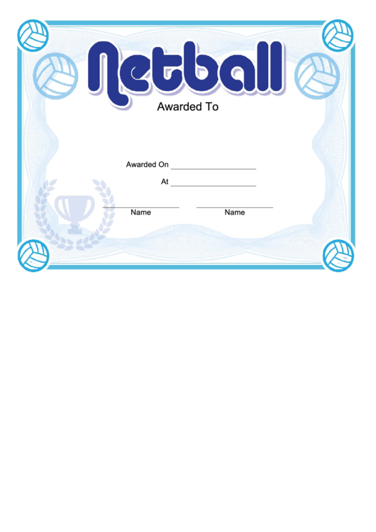Netball Certificate Printable pdf