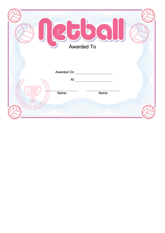 Netball Pink Certificate Printable pdf